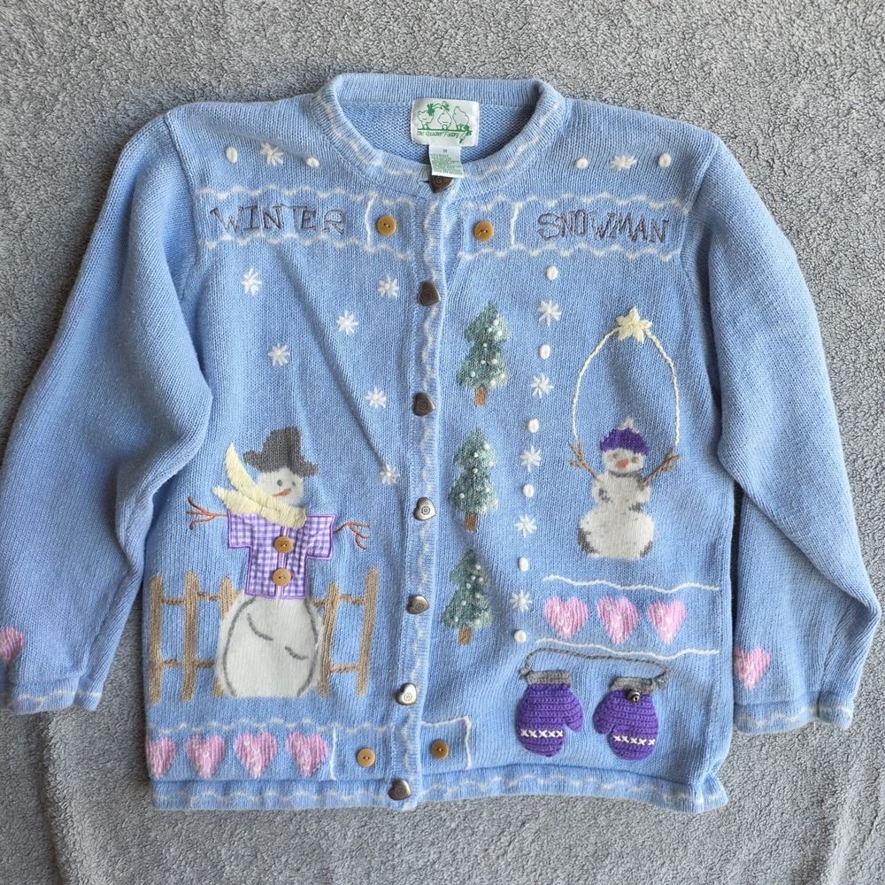 Vintage Quacker Factory Knit‎ Sweater Winter Snowmen Womens Medium